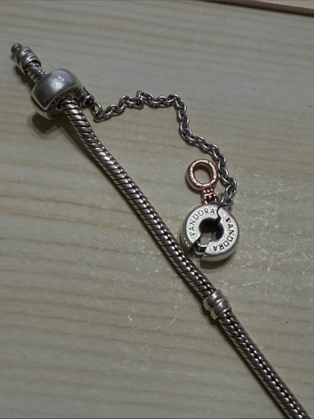 Pandora Sterling Silver Charm Bracelet with chain charm - Picture 4 of 5